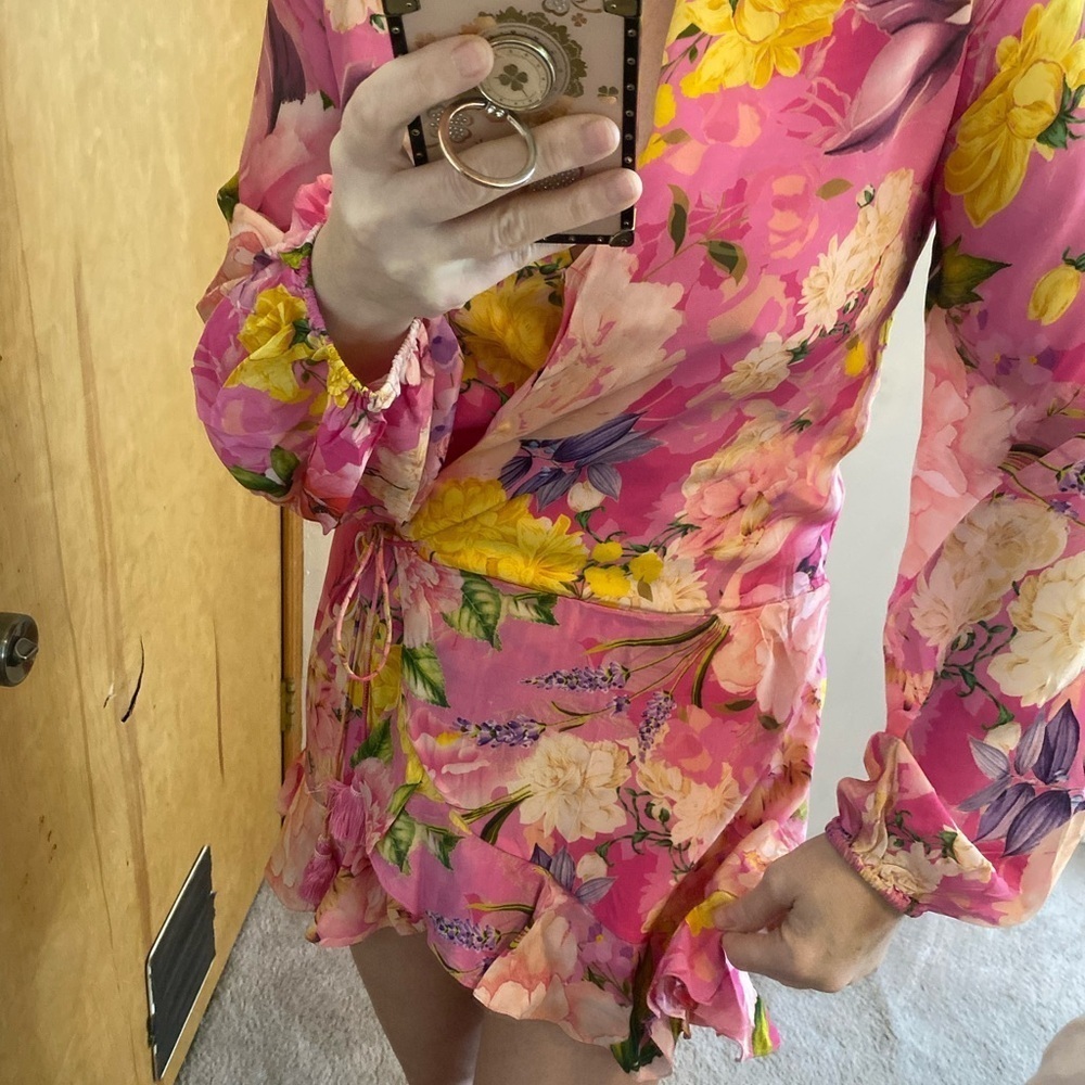 Rococo Sand Pink Floral Long Sleeve Wrap Dress - Picture 10 of 15